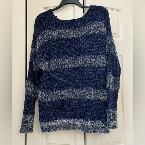 NWT - GeeGee - Navy Chinelle & Silver Tinsel Sweater - Womens Large - Picture 2 of 8